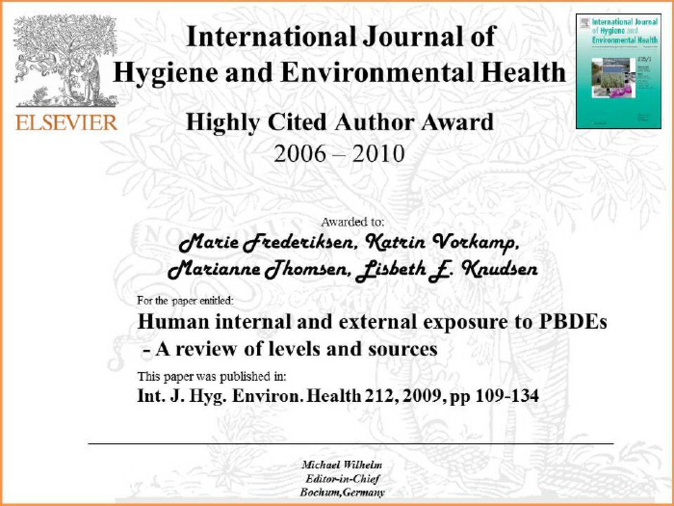 Diplom: Highly cited author award